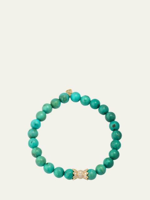 SYDNEY EVAN 14K Yellow Gold Diamond Marquise Eye Candy Wrapper Bead on Green Turquoise Bracelet