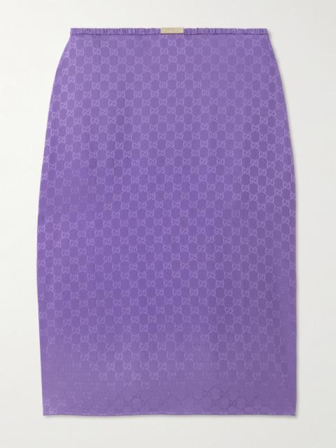 GUCCI Embellished Ruched Silk-jacquard Midi Skirt