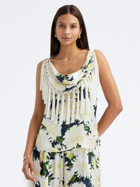 Oscar de la Renta DAHLIA SILK TWILL FRINGE DETAIL BLOUSE