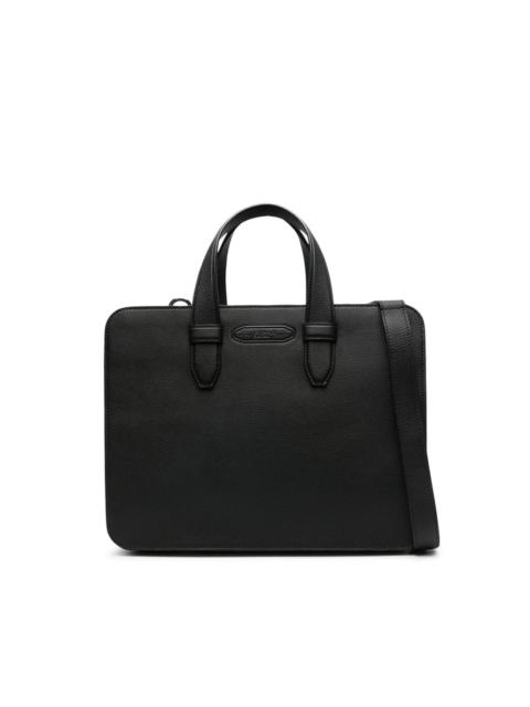 Brioni logo-embossed leather briefcase