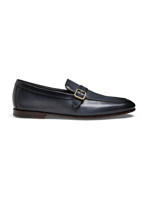 Men's blue leather single-buckle loafer