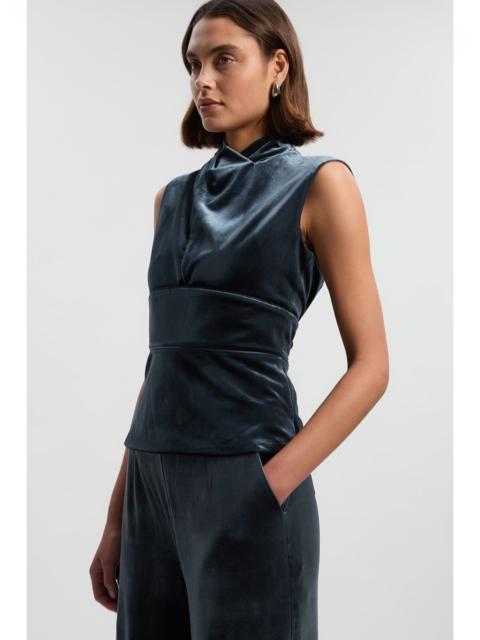 KAREN MILLEN Velvet Wrap Detail Woven Top