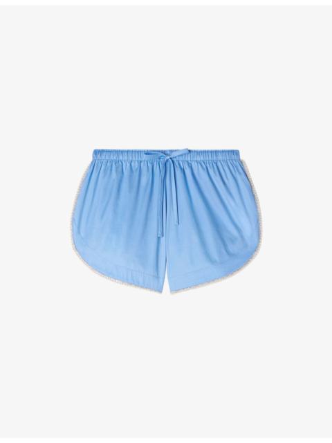 Sandro Beaded-Trim Elasticated-Waist Cotton Shorts