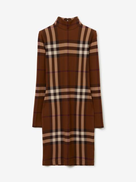 Burberry Check Stretch Jersey Funnel Neck Dress