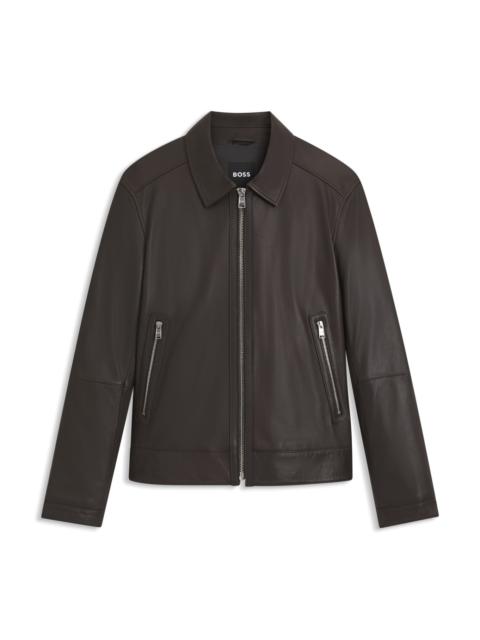 BOSS REGULAR-FIT LEATHER JACKET WITH ZIP CLOSURE
