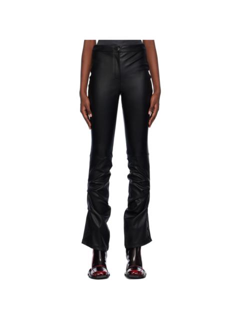 lesugiatelier Black Drape Faux-Leather Trousers