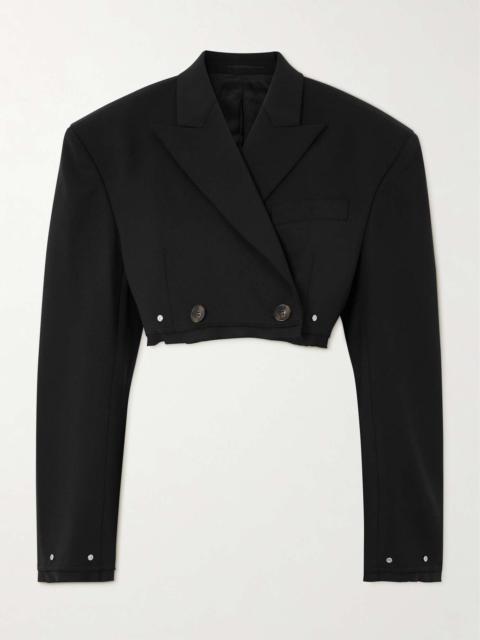 Oversized cropped double-breasted frayed wool-blend blazer