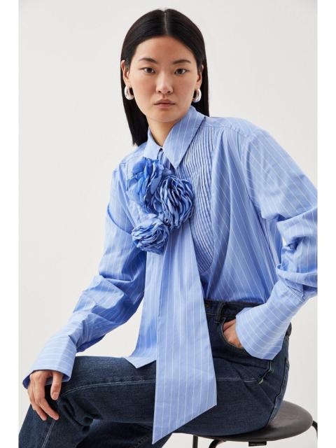 KAREN MILLEN Striped Cotton Woven Shirt With Rosette