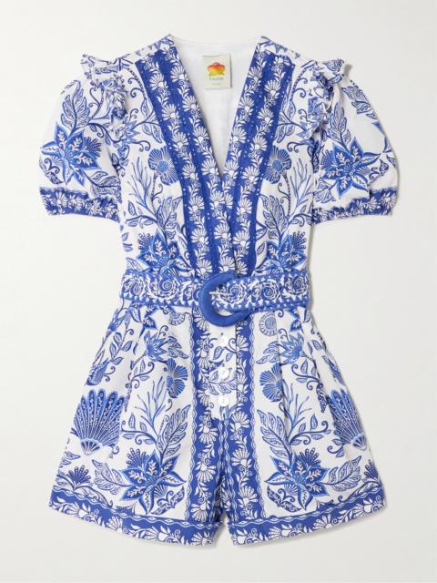 FARM RIO Belted Printed Organic Cotton Playsuit