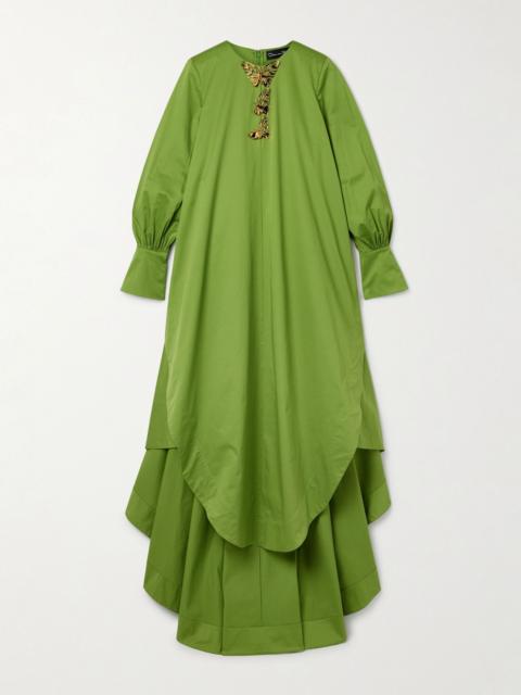 Oscar de la Renta Draped embellished cotton-blend taffeta gown Green