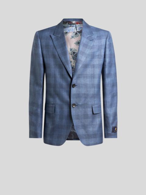 SINGLE-BREASTED LINEN-BLEND JACQUARD JACKET WITH CHECK MOTIF
