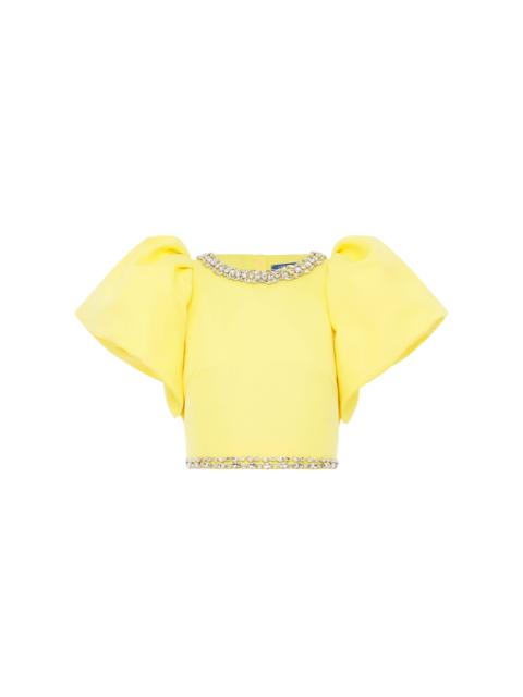 LEO LIN Lucia Embellished Satin Crop Top yellow
