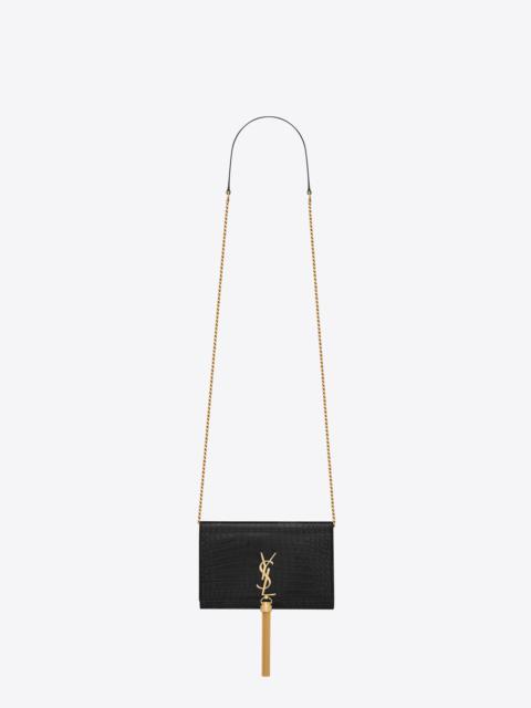 kate chain wallet with tassel in crocodile-embossed shiny leather