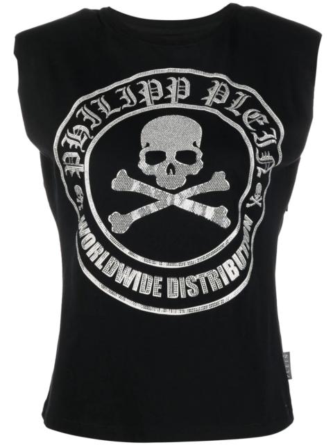 embellished-logo sleeveless T-shirt