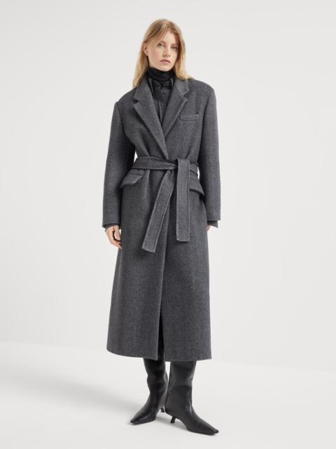 Brunello Cucinelli Hand-crafted virgin wool and cashmere double chevron cloth coat with monili