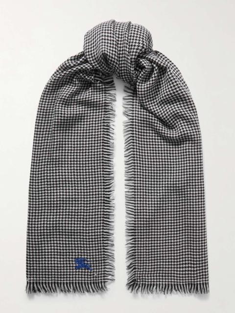 Embroidered houndstooth wool and silk-blend scarf