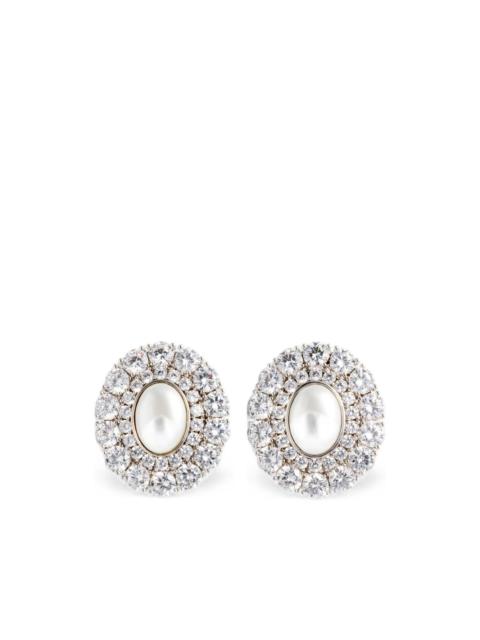 self-portrait crystal-embellished oval earrings