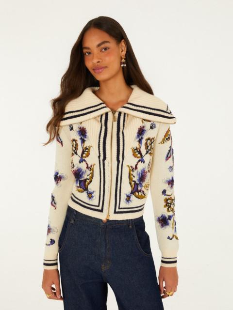 FARM RIO Golden Nature Full Zipper Knit Cardigan