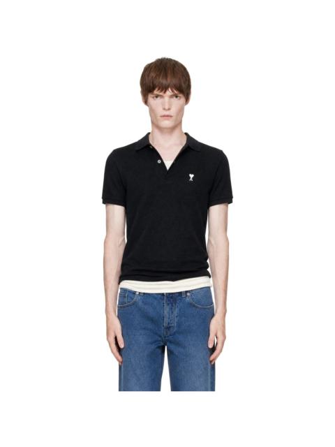 AMI Paris Black Cotton Ami de Coeur Polo
