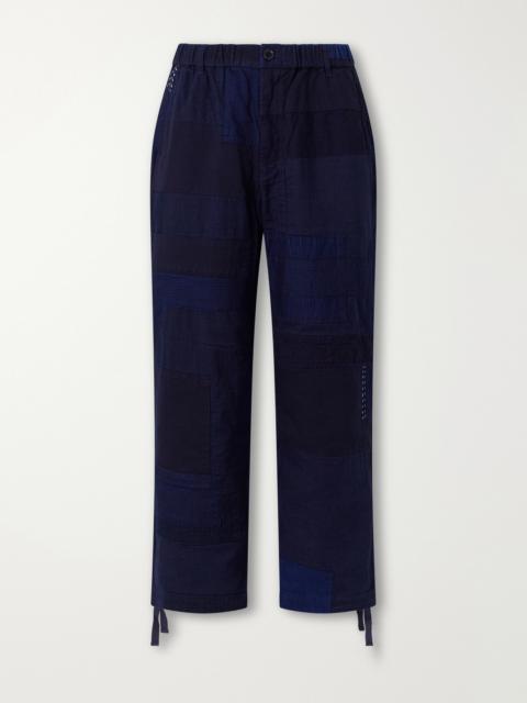 Blue Blue Japan Nenrin Wide-Leg Drawstring Patchwork Cotton-Sashiko Trousers