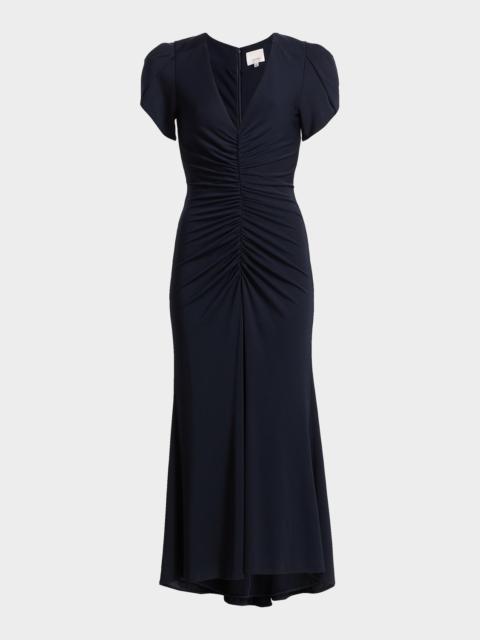 Cinq à Sept Aviva Gathered Tulip-Sleeve Midi-Dress