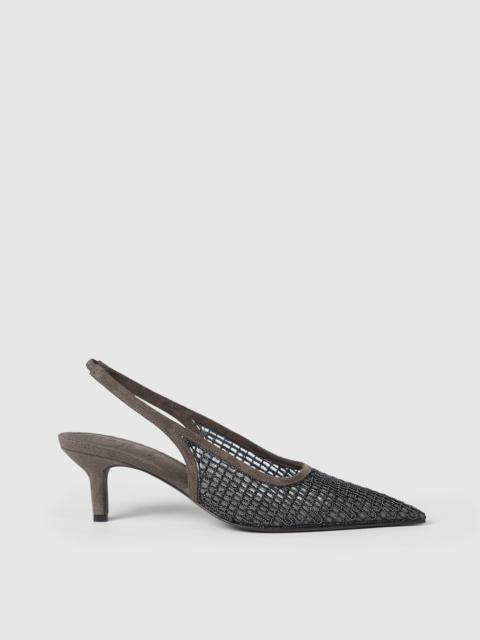 Brunello Cucinelli Precious net embroidery city heels in suede