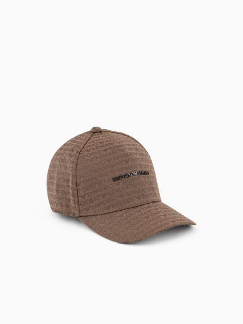 EMPORIO ARMANI JACQUARD NYLON BASEBALL CAP WITH ALL-OVER LOGO LETTERING