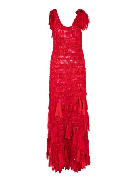 HEIRLOME Juanita Tassel-Embellished Woven Silk Maxi Dress red
