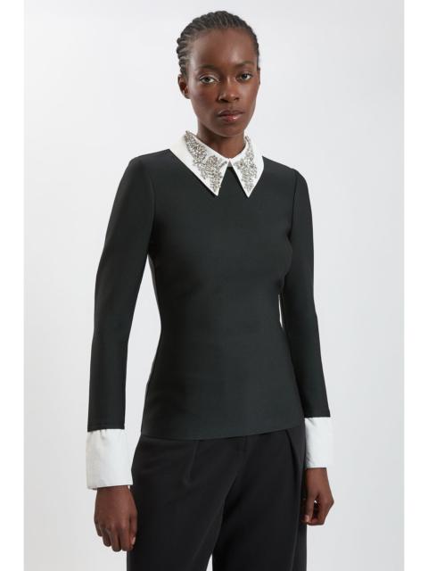 KAREN MILLEN Figure Form Bandage Embellished Collar Knit Top