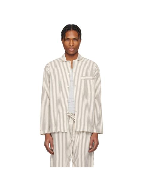 TEKLA Brown & Off-White Poplin Long-Sleeved Pyjama Shirt
