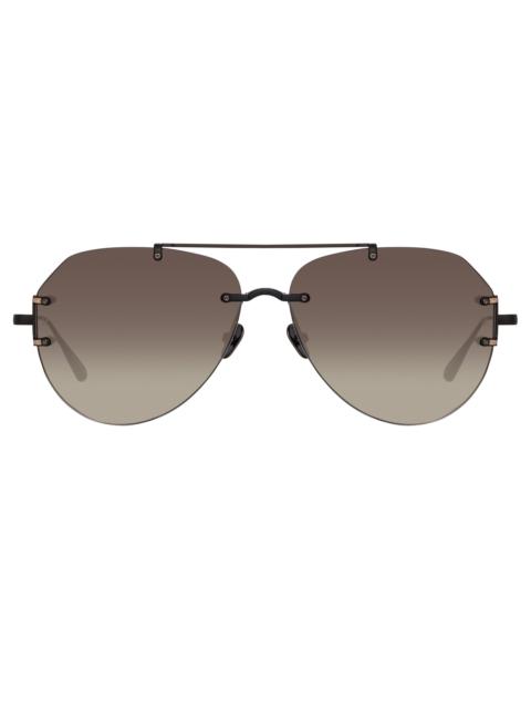 LINDA FARROW DUIT AVIATOR SUNGLASSES IN BLACK