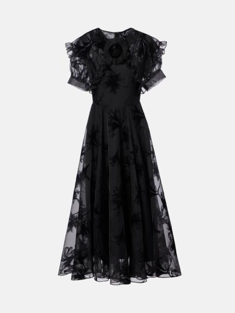 Ruffled floral organza midi dress