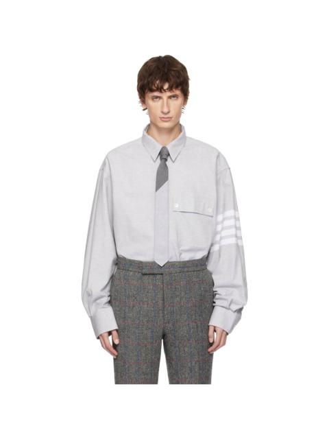 Thom Browne Gray Woven Flannel 4-Bar Oversized Shirt