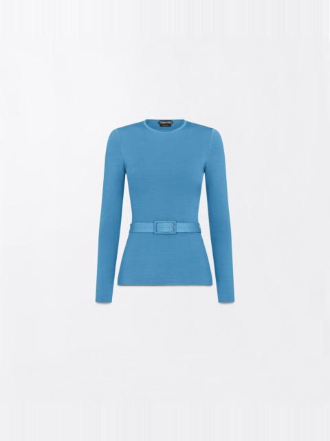 TOM FORD LONG SLEEVE FITTED CREWNECK WITH SHAPING DETAILS AND SELF BELT