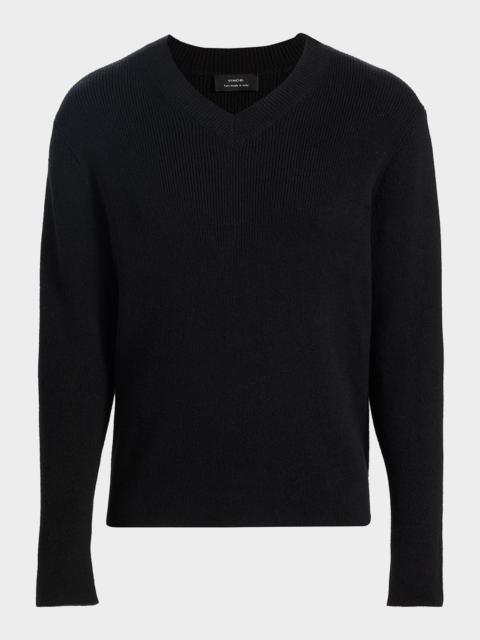 Vince Men's Rib-Knit Cotton-Blend V-Neck Sweater