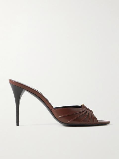 SAINT LAURENT Babylone Embellished Pleated Leather Mules