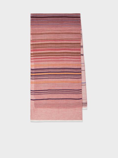 Red Cotton-Blend Thin Stripe Scarf