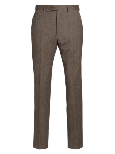 EMPORIO ARMANI Men's Flat Front Wool Trousers - Solid Medium Beige