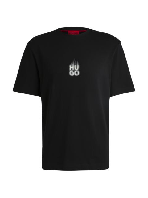 HUGO COTTON-JERSEY T-SHIRT WITH STACKED SMOKE LOGO PRINTS