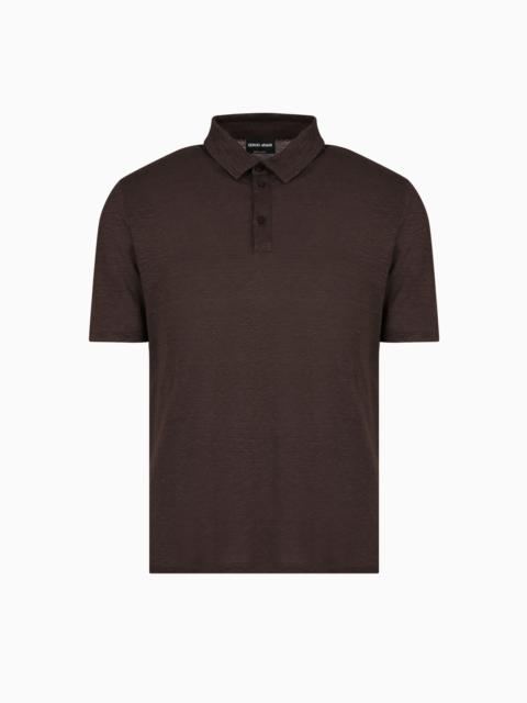 GIORGIO ARMANI Short-sleeved polo shirt in pure linen jersey