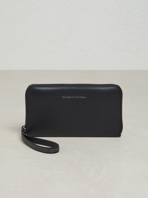 Brunello Cucinelli Matte calfskin wallet with precious zipper pull