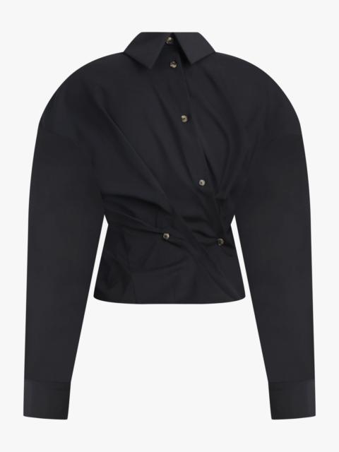 A.W.A.K.E. MODE TWISTED L/S SHIRT WITH BALLOON SLEEVE DETAIL | BLACK