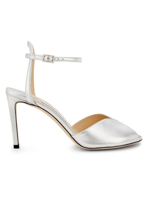 JIMMY CHOO Women's Sacora 85MM Metallic Leather Sandals - Silver