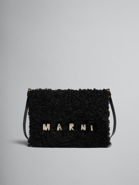 Marni BLACK SHEARLING AND LEATHER POUCH