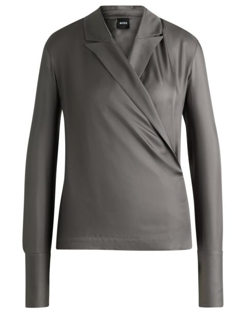 BOSS SLIM-FIT BLOUSE IN SILK WITH WRAP FRONT