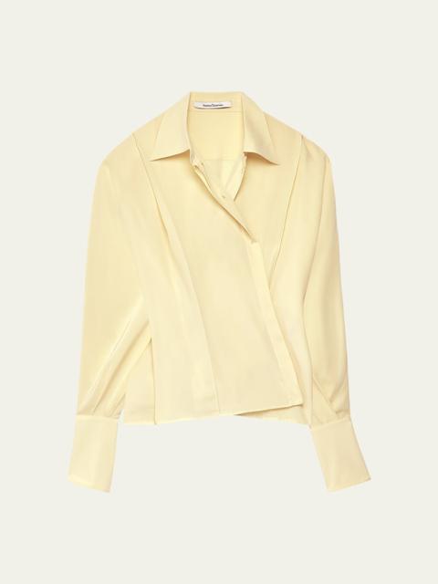 Another Tomorrow Convertible Pleated Silk Wrap Shirt