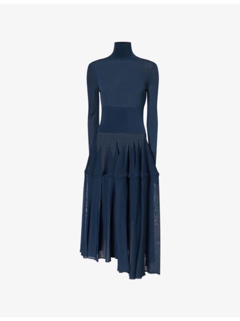Alaïa High-Neck Peplum Knit Midi Dress