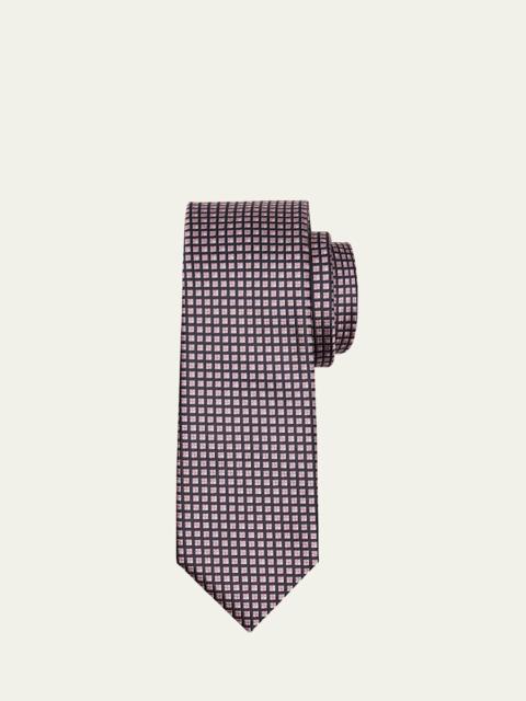 ZEGNA Men's Cinque Pieghe Grid Check Silk Tie