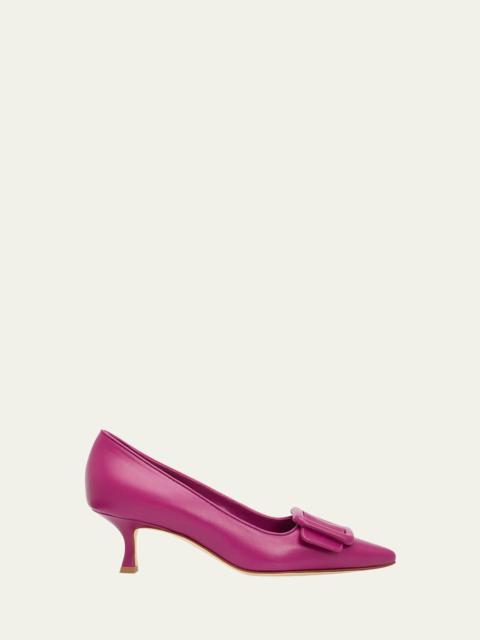 Manolo Blahnik 50mm Maysale Leather Buckle Pumps