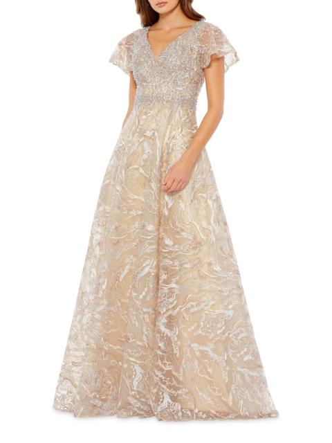 MAC DUGGAL Women's Beaded & Embroidered Short-Sleeve Gown - Champagne Gold
